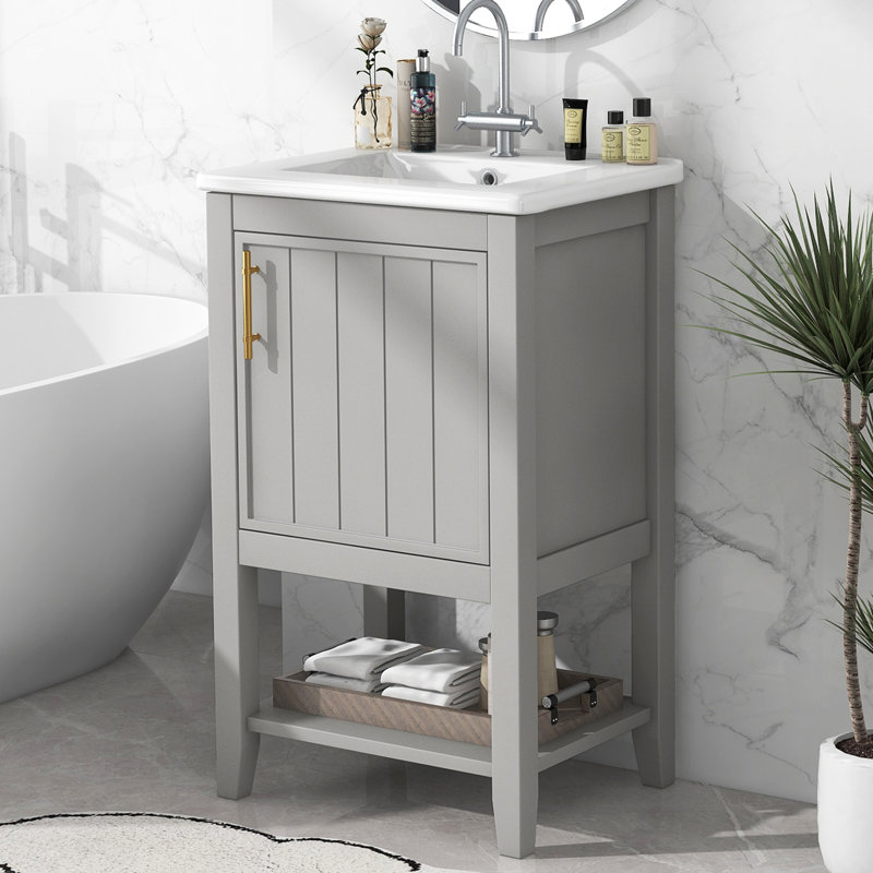  Basey 20'' Single Bathroom Vanity With Ceramic Top, Gray