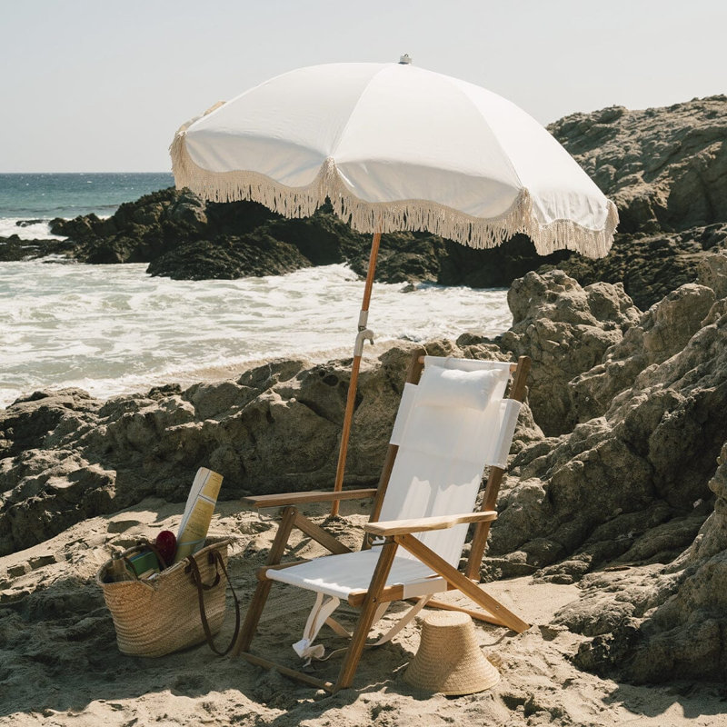 Reclining Beach Chair with Cushion, Antique White