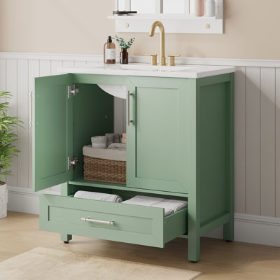 30" Freestanding Bathroom Vanity with Sink, Wood Vanity Cabinet with Soft-Close Door and Metal Handle, Modern Floor-Standing Storage