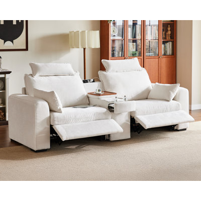 2-seater Chenille Loveseat Power Recliner Sofa With Headrest Oversized Cloud Modular Sectional Reclining Couch With Table, Storage Drawer