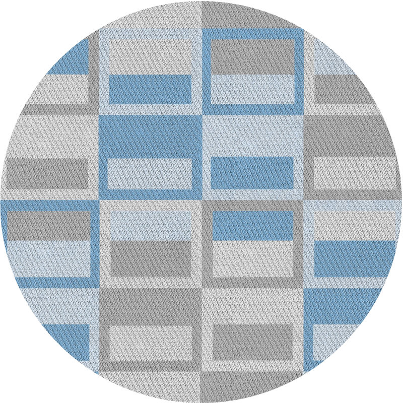 Tapis bleu/beige à motifs, Rond 7 pi