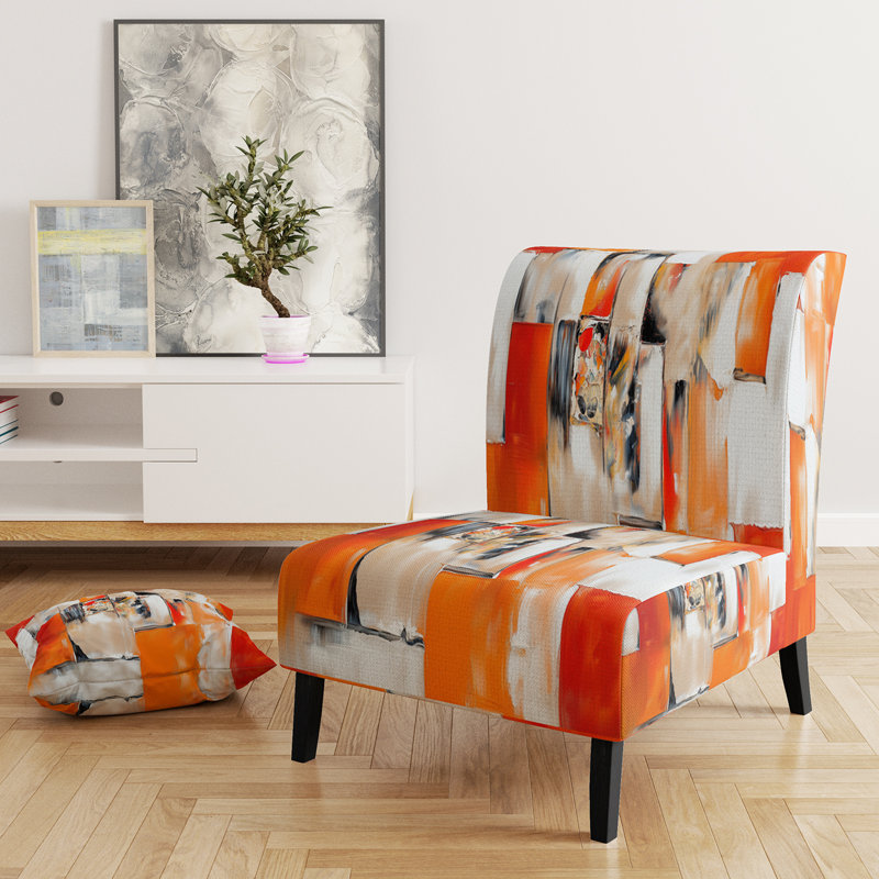Fauteuil de chambre moderne rembourré en velours Brechta Vibrant Curve Design II, Orange / blanc