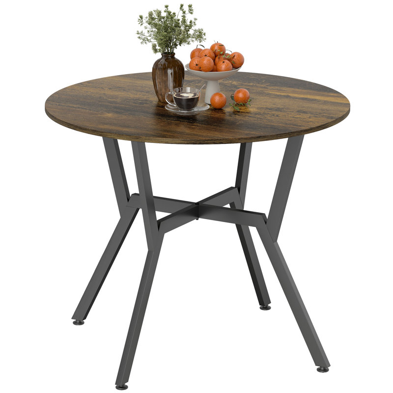 Lamberto Round Metal Base Dining Table, Rustic Brown