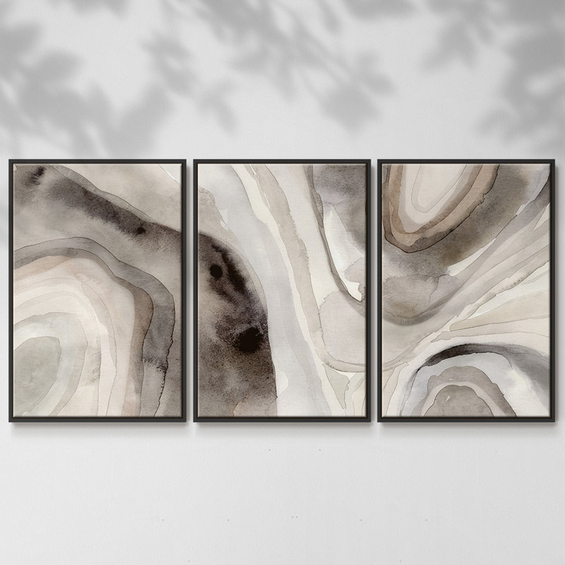 Stone Slices II - Toile encadrée multi-pièces, Cadre noir, H 40 po x l 78 po