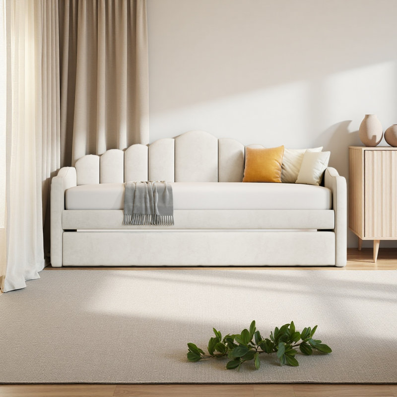 Lit de jour simple rembourré avec couchette, Beige