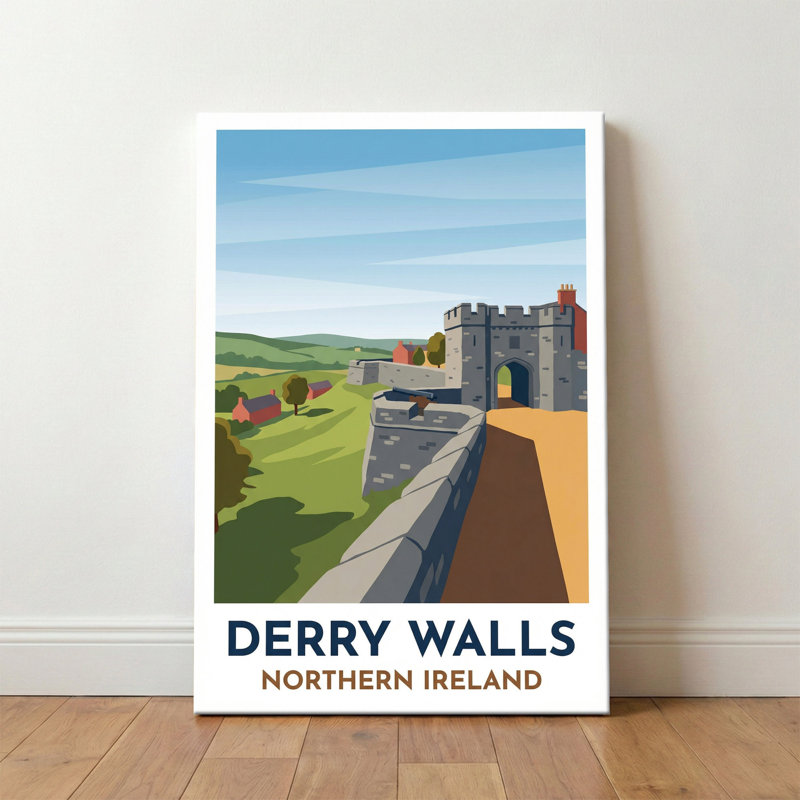 Derry Walls, Northern Ireland - Romantic Walled City Travel Poster. Giclee Print On Wrapped Canvas. Wall Art, Home Decor - Historic Sites & Ruins, Northern Ireland - Wrapped Canvas Print