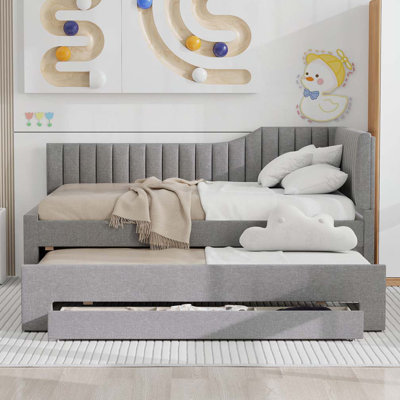 Upholstered Linen Daybed with Trundle Bed