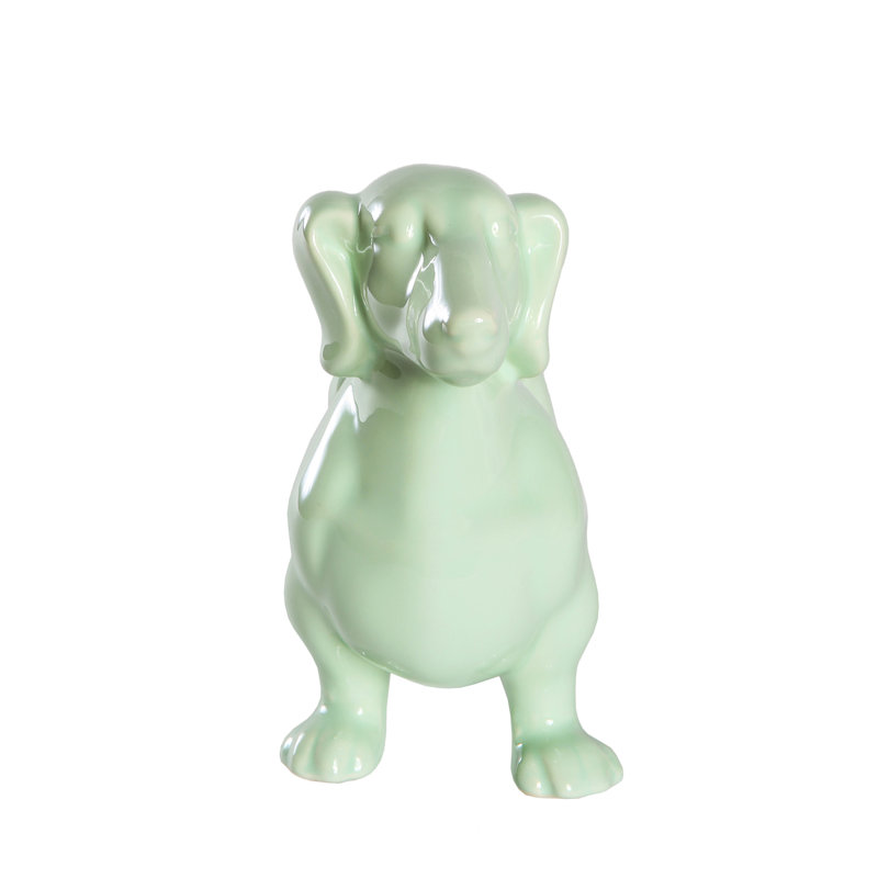 Figurine Rideau, Vert lustré, H 6,61 po x l 10,82 po x P 3,62 po, Teckel