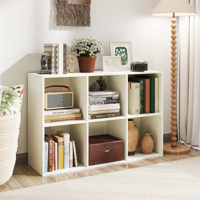 6-Cube Bookcase Modern 3-Tier Storage Organizer Horizontal Vertical Bookshelf