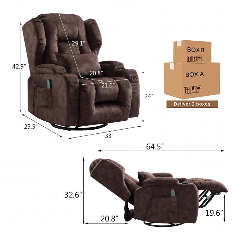 Upholstered Power Recliner, Brown