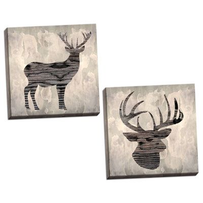 " Deer And Buck Silhouette; Lodge And Cabin " by Ashley Sta Teresa 2 - Pieces