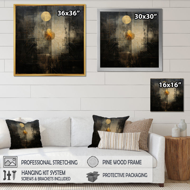 Pleine lune se levant - Illustration rétro, Cadre simple argenté, H 30 po x l 30 po x P 1 po