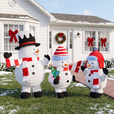 Ensemble de 3 pièces de famille de bonhommes de neige dodus blancs de 3 pi avec 310 lumières blanches