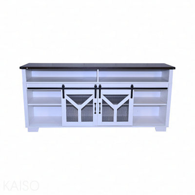 65.3" TV Stand For Tvs Up To 3" With LED Light Strips And Iron Mesh Barn Door Y Decorative Strip White Color (Top) Farmhouse