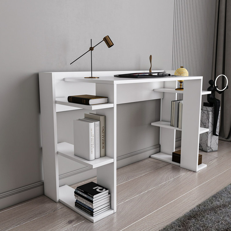 Bureau d'étude moderne, blanc, 48,2 po x 30,3 po x 17,7 po | 100% panneau de particules enduit de mélamine, épaisseur: 0,7 pouce | Design élégant pour les bureaux à domicile et les espaces d'étude, durable et élégant | Assemblage facile, aspect minimaliste