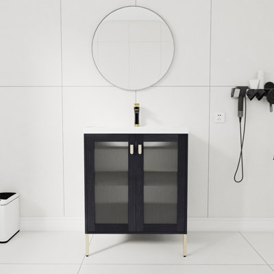 Meuble-lavabo simple 28 po Koraline avec comptoir en céramique et 2 portes