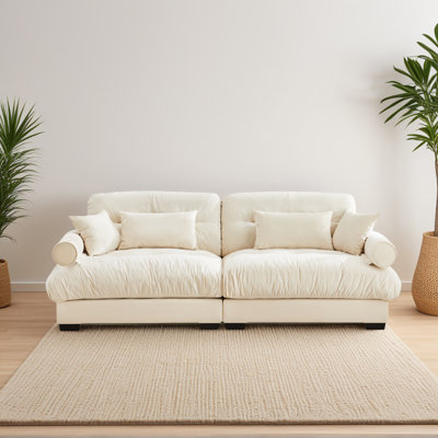 Cream Velvet Modular 2-seater Loveseat With 2 Accent Pillows & 2 Lumbar Pillows, Modern Upholstered Sofa