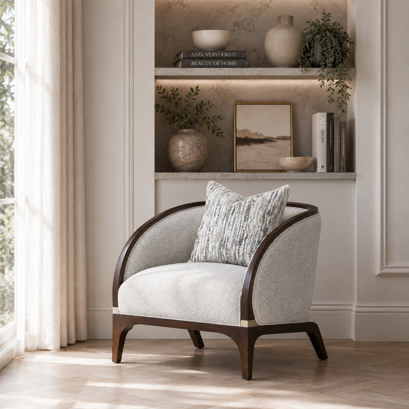 Houston Bouclé Accent Chair - Pebble Gray/Walnut