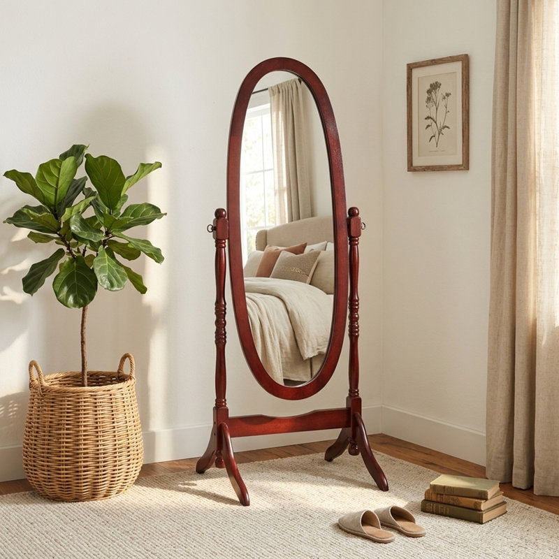 Miroir de plancher Modern Anna, Merisier