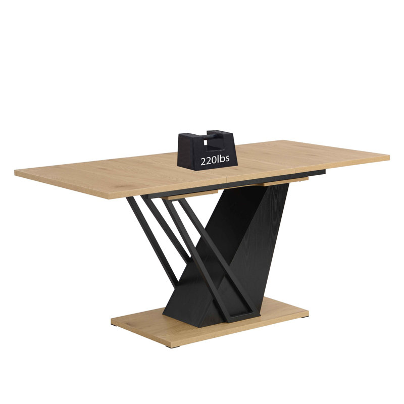 Modern Geometric Rectangular Dining Table, Natural/Black