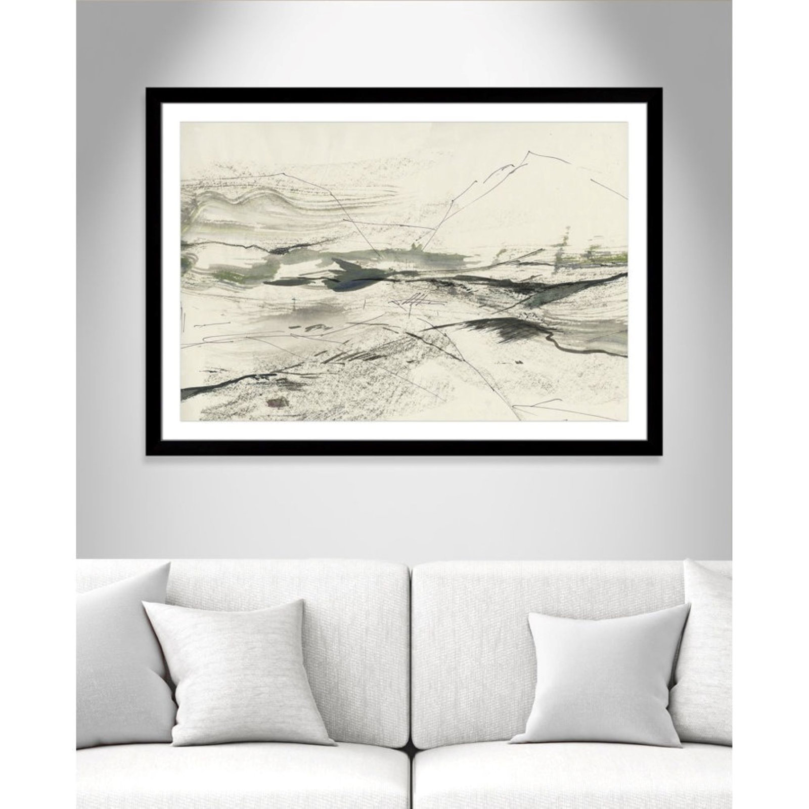 Green Sketches Print by PI Studio, 35" H x 49" W x 1.25" D, Black Cube Picture Framed, White