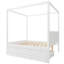 Lit plateforme double à baldaquin avec lit gigogne simple, 3 tiroirs de rangement, tête de lit, blanc-1864271231