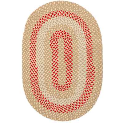 Farmhouse Braided Cotton Beige / Red Area Rug