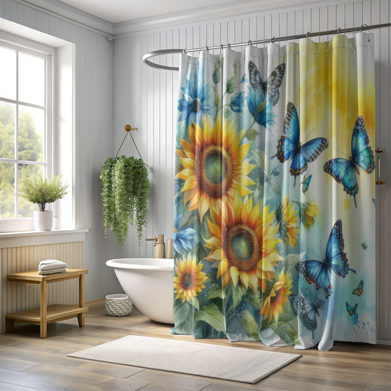 Rideau de douche standard 1 pièce Butterfly Blossoms, H 74 po x l 71 po