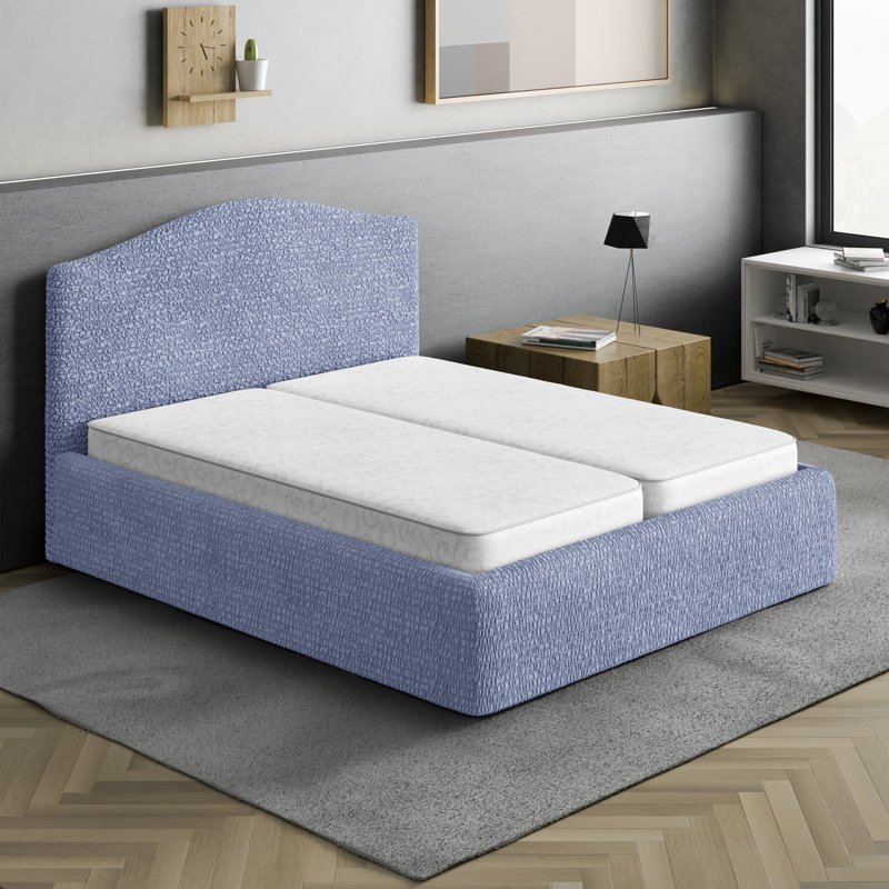 Stretchy Slipcover for Bed Headboard & Frame - Easy to Clean & Durable - Comfort Collection, Queen, Blue
