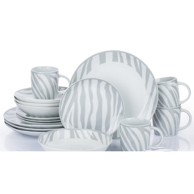 16pc Grey Tribal Print Dinner Set