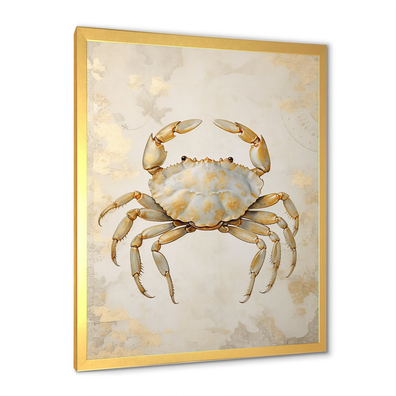 Minimalisme crabe, peinture II sur toile, Cadre doré simple, H 44 po x l 34 po x P 1,5 po
