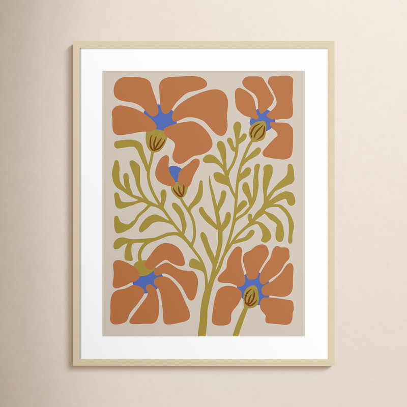 «The Creative Bunch Studio», plante d'intérieur abstraite orange sur fond brun clair encadrée sur papier par The Creative Bunch Studio
