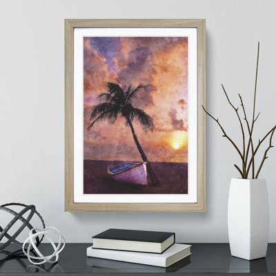 Palm Tree and Boat - Framed Print