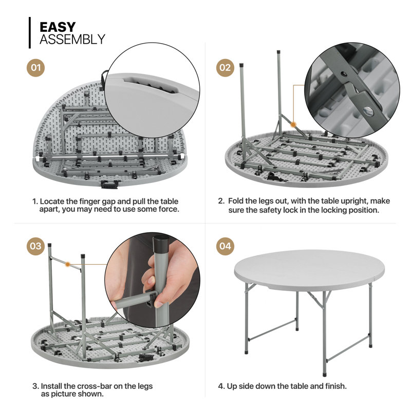 Gray 4FT Round Folding Plastic Table with Handle