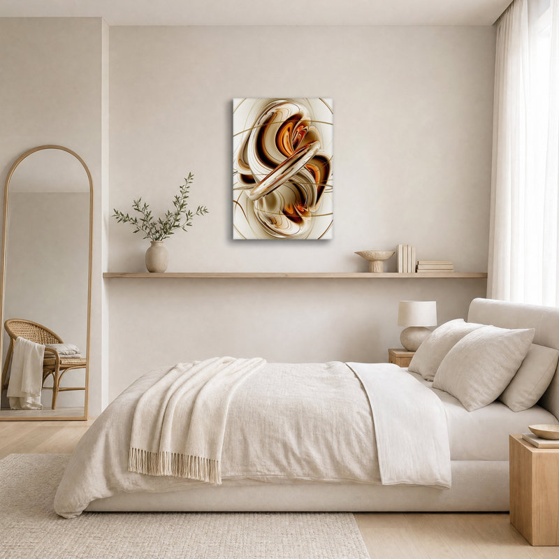 Tableau abstrait sur toile avec anneaux métalliques or et bronze tourbillonnants, H 24 po x l 16 po
