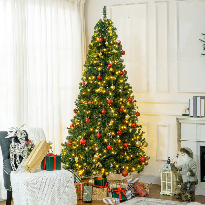 Sapin de Noël artificiel 7,5 pi avec branches réalistes, 500 lumières DEL blanc chaud et 1346 pointes, vert
