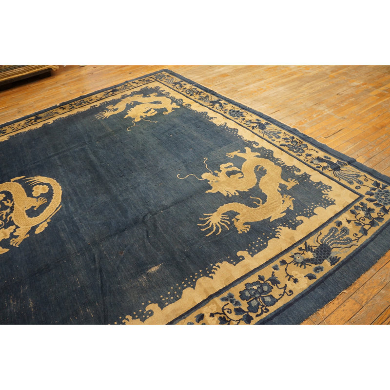 Antique Peking Chinese Medallion Blue 1900s Rug
