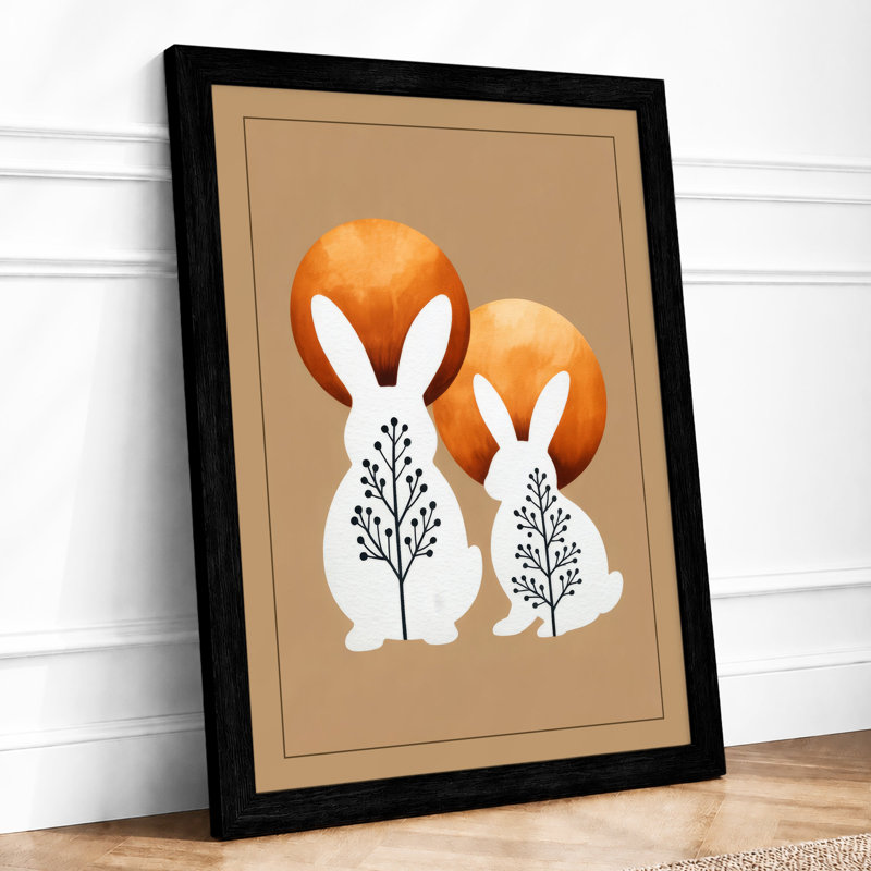 Two Geometric Foxes Modern - Framed Print, A1 - 84.1 x 59.4 cm, Black