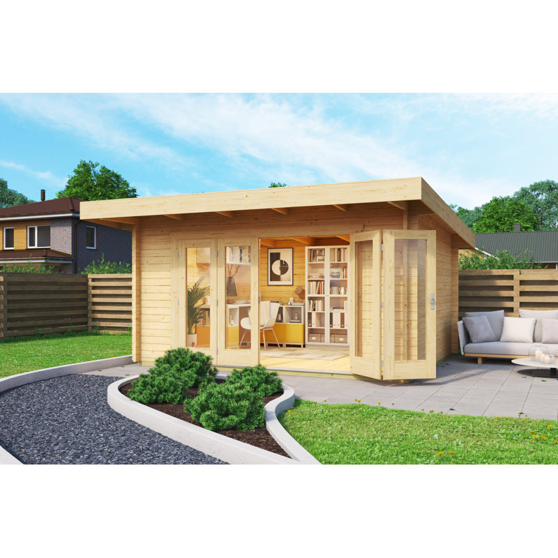 Lasita Sussex 1 - 13 x 10 Ft. Premium Log Cabin With Tempered Double Glazed Bifold Doors (44mm)
