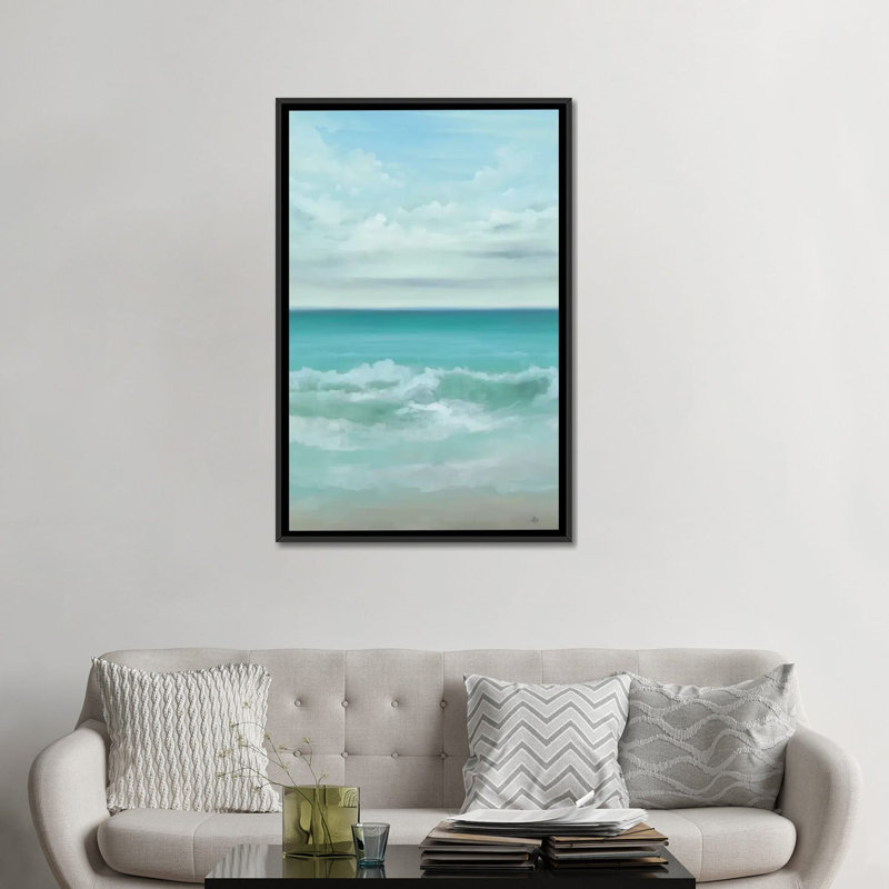 « aqua marine », impression sur toile, H 26 po x l 18 po x P 1,5 po, Toile avec cadre noir, Pas de tapis