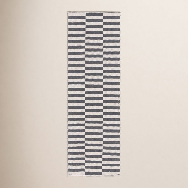 Tapis ivoire / gris en coton Ilona, Tapis de couloir 2 pi 3 po x 13 pi