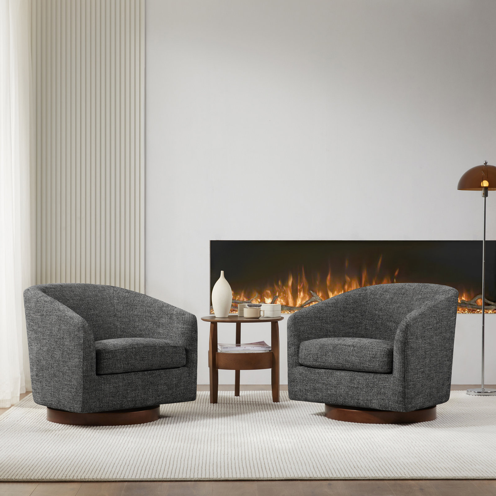 Bennett Linen Swivel Barrel Chair, Dark Gary Tweed