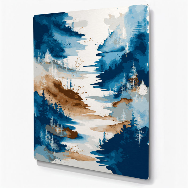 Aquarelle paysage 63, art mural en métal bleu, H 24 po x l 20 po