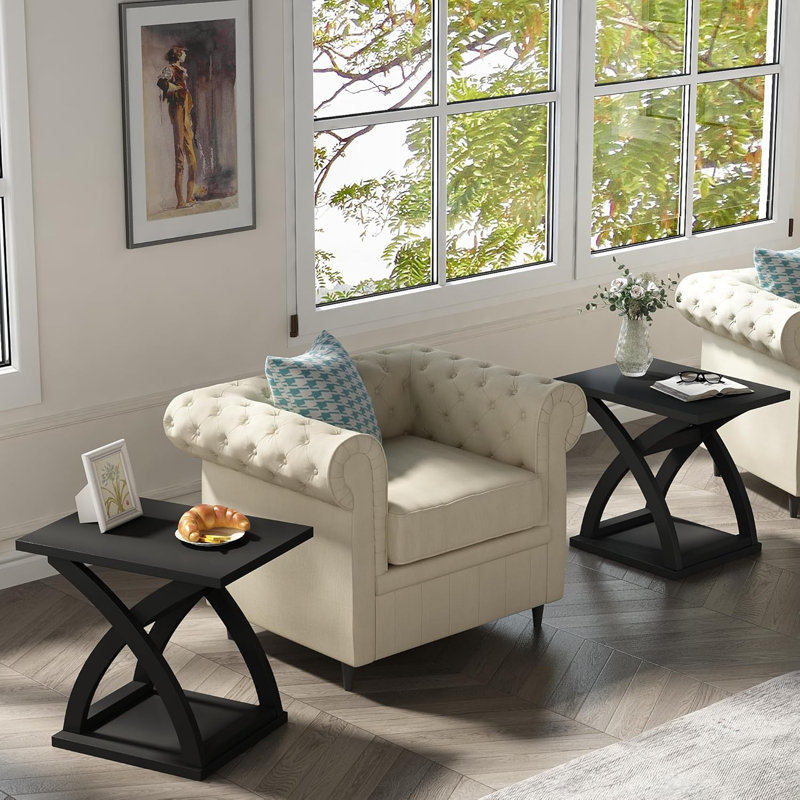 End Side Table Set Of 2, Modern End Table With Storage Shelf, Black