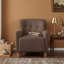 Fauteuil d'appoint moderne en lin capitonné avec siège rembourré, accoudoirs et pieds en bois d'hévéa-789354605