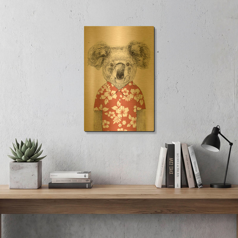 « Koala d'été rouge » par Balazs Solti, tableau mural en métal doré, 40,6 x 61 cm, 16 po x 24 po