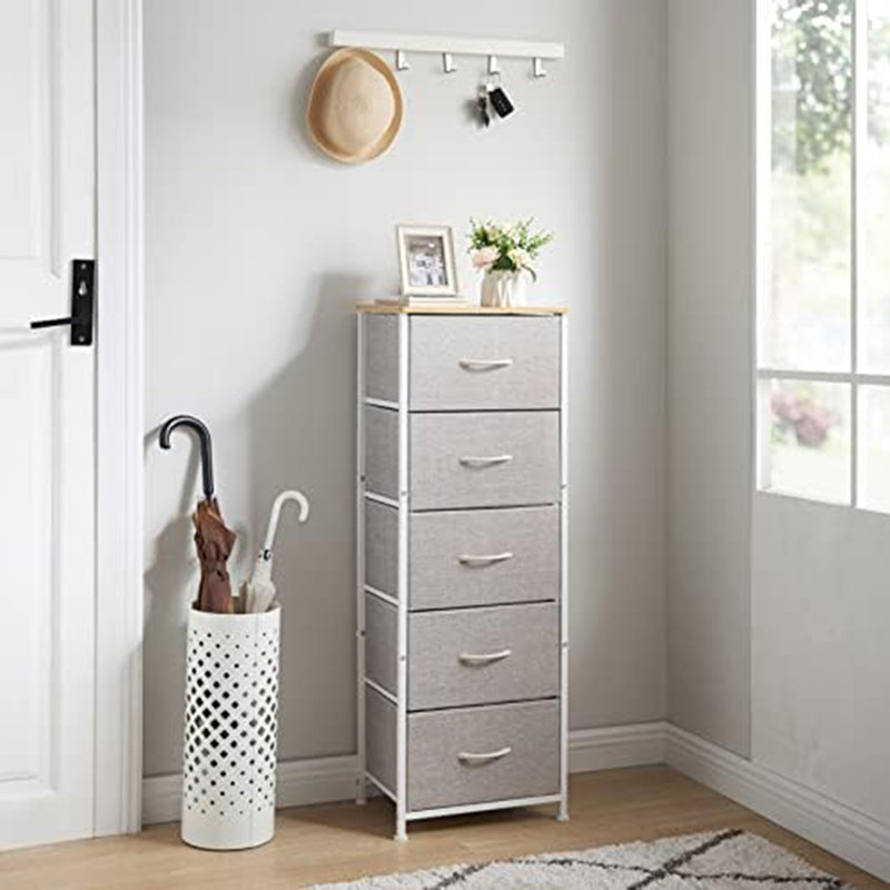 Commode 5 tiroirs Ensor, Blanc / gris