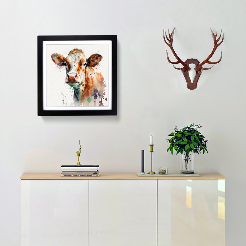 Cow Watercolour - Framed Print, Black