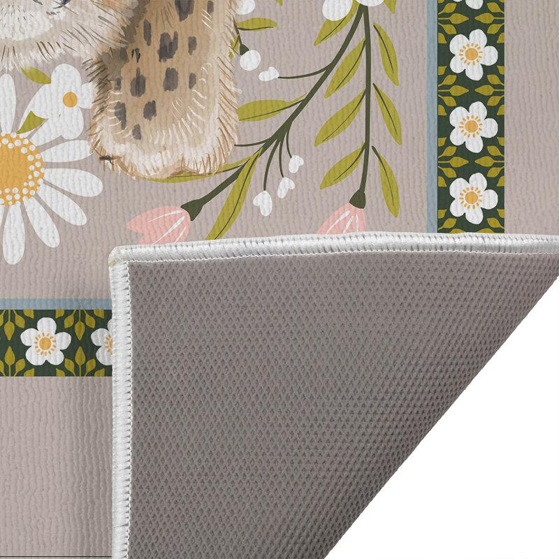 Tapis de toilette rectangulaire absorbant et antidérapant Lil Lying Leopard Flowers, 24" W x 17" L, Taupe