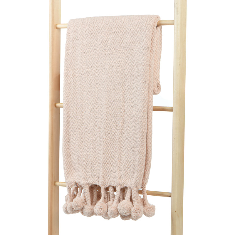 Blush Cotton Pom Pom Reversible Weighted Throw Blanket